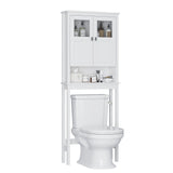 Spirich White Over Toilet Bathroom Storage Cabinet with Glass Doors and Adjustable Shelves Spirich