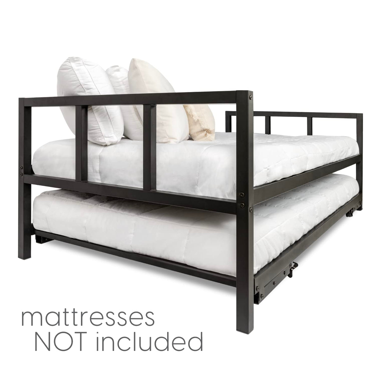 Milliard Twin Daybed and Fold- Up Trundle Set, Daybed with Pop Up Trundle, Black Frame - Mattresses Sold Separately Milliard