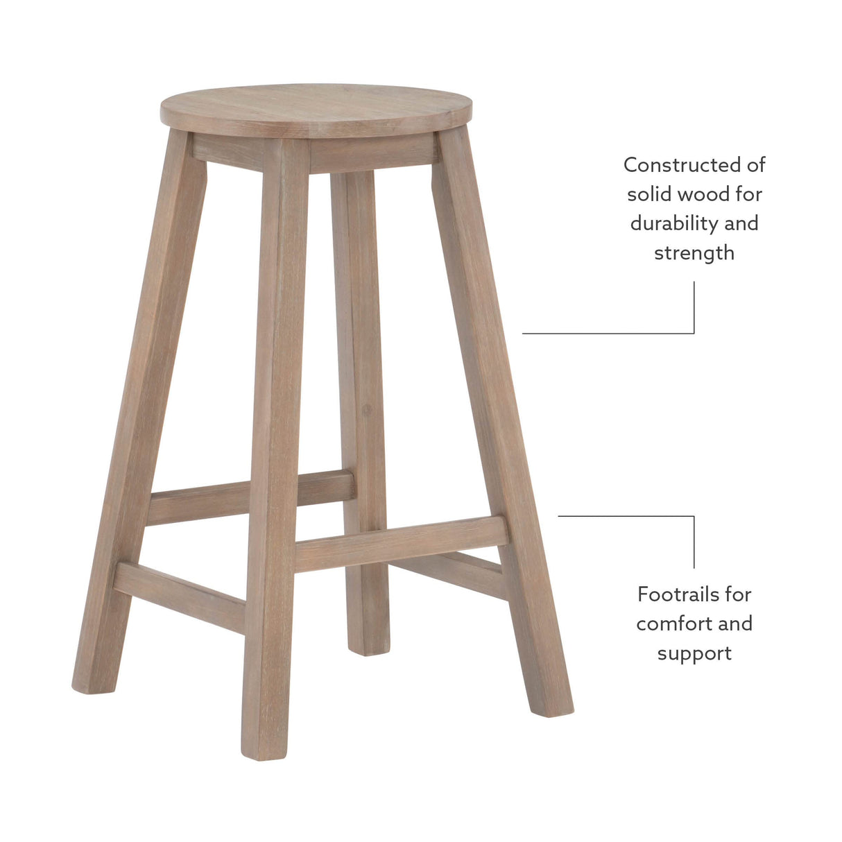 Linon Zeke Grey Wash 24" Counter Stool with Round Seat Linon