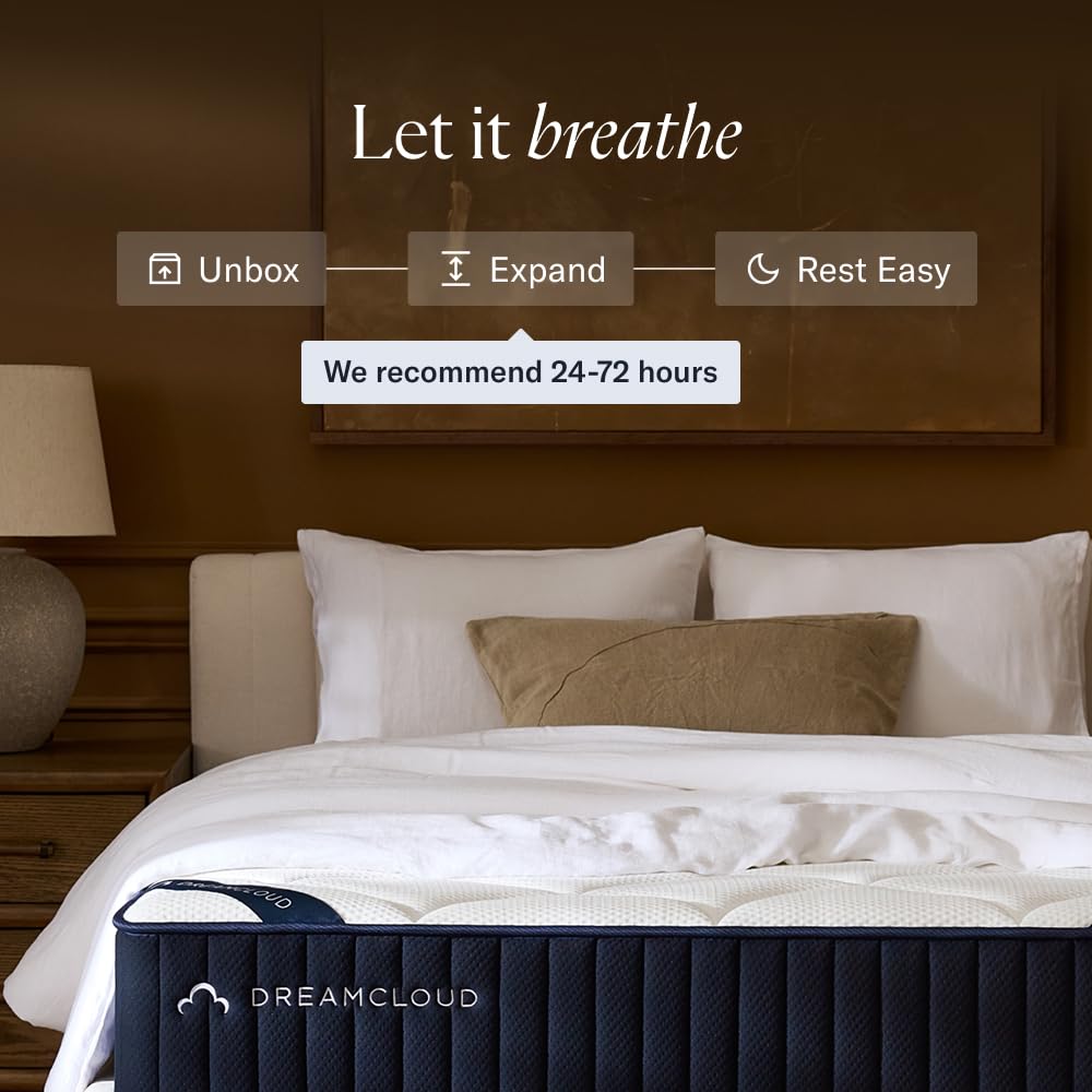 DreamCloud Classic 12" King Mattress - Luxury Hybrid Gel Memory Foam - 365 Night Trial - Fiberglass Free - Forever Warranty - Mattress in a Box - CertiPUR-US Certified DreamCloud