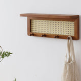 FRIADE PE Rattan Key Holder with 4 Key Hooks,Wall Mounted Decorative Floating Shelf for Entryway,Nursery,Mudroom, Hallway, Office (Retro Brown) FRIADE