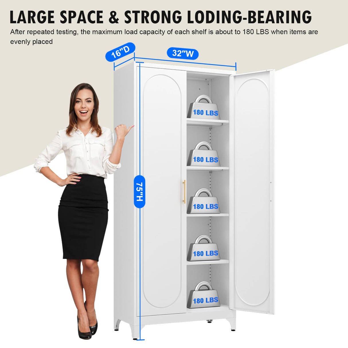 Polup White Kitchen Pantry Cabinet, 75" Tall Metal Pantry Storage Cabinet with Doors and Adjustable Shelves, Food Pantry Cabinets with Handle, Freestanding Cupboard for Living Room-Assemble Required Polup