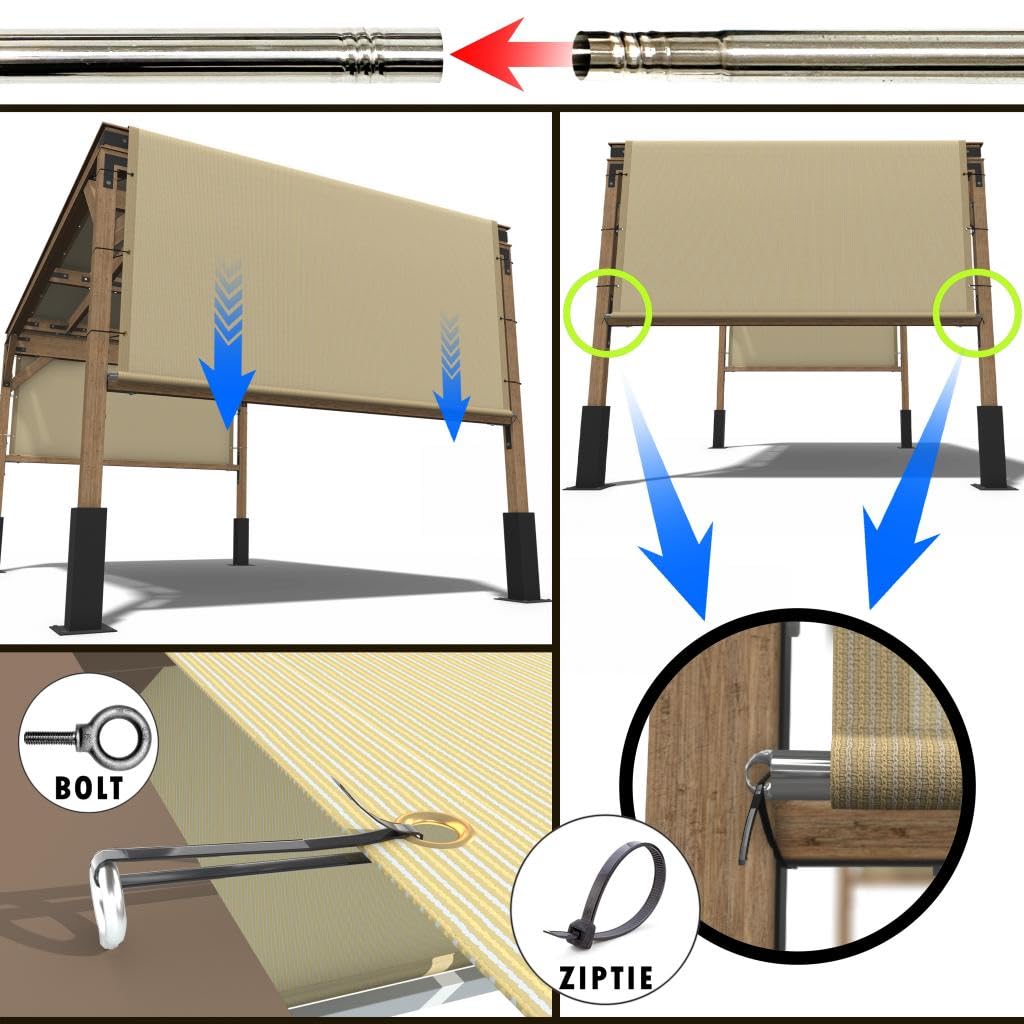 Amgo 10' W x 12' L Beige Pergola Canopy Replacement UPF50+ Top Cover, Commercial Grade 260GSM Sun Shade for Outdoor Patio, 95% UV Blockage, Stainless Steel Weighted Rods Included (We Make Cus - WoodArtSupply