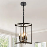 Luvkczc 4-Light Black Chandelier, Industrial Black Lantern Ceiling Light Fixtures with Rustic Metal Cage Adjustable Height Farmhouse Geometric Hanging Light for Kitchen Island, Dining Room, Entryway Luvkczc