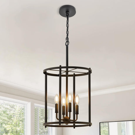Luvkczc 4-Light Black Chandelier, Industrial Black Lantern Ceiling Light Fixtures with Rustic Metal Cage Adjustable Height Farmhouse Geometric Hanging Light for Kitchen Island, Dining Room, Entryway Luvkczc