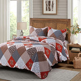 Travan Floral Printed Quilt Sets 3-Piece Super Soft Lightweight Queen Size Bedspread with Shams Reversible Quilted Bedding Set, Red, Queen Travan