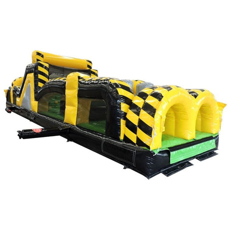 40-Foot Long Inflatable Obstacle Course with Climbing Wall, Venom Yellow and Black, 11-Foot Wide by 11-Foot Tall, Commercial Grade Interactive 2 Lane Bounce House for Kids, Blower, and Stakes Included TentandTable