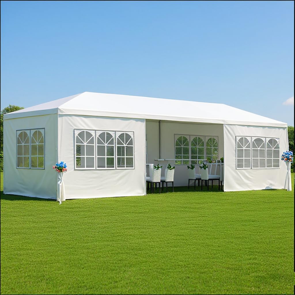 10X30 FT Outdoor Party Tent Gazebo with 8 Removable Sidewalls & Windows, Wedding Tent with Waterproof PE Roof, Canopy Tent with Heavy Duty Fram for Event, Parties Hipicute