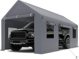 GarveeLife Carport 10x20ft Heavy Duty Carport with Roll-up Windows, Car Canopy Portable Garage with Removable Sidewalls & Doors, Car Canopy with All-Season Tarp for Car Boat Truck Motorcycle, Grey GarveeLife
