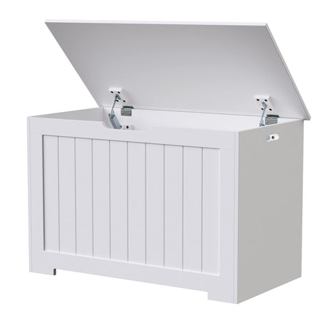 SUPER DEAL Storage Chest, 30 inches Chest Box Organizer with 2 Safety Hinges, Wooden Entryway Storage Bench, White SUPER DEAL