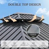 Jolydale Hardtop Gazebo 10X12ft, Outdoor Aluminum Gazebo with Galvanized Steel Double Roof, Permanent Metal Pavilion with Netting, Curtains Jolydale