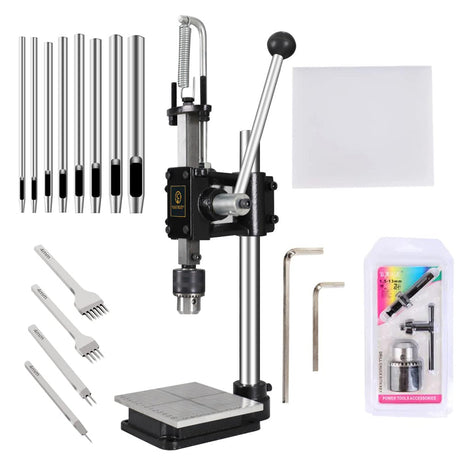 Leather Hole Puncher Hand Punching Machine Manual Press Puncher Punch Tools for DIY Craft (with Chuck, PP Plate and Aluminum Plate) (Style D) FASTTOBUY