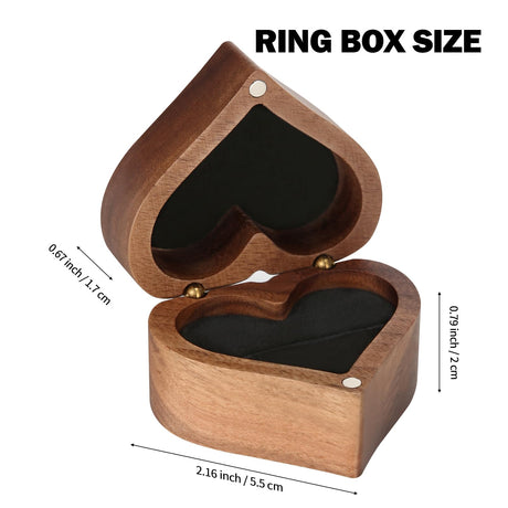 LETURE Wooden Heart Shape Ring Gift Box with Single Slot 2 Slot, Personalized Vintage Wood Jewelry Box for Proposal Engagement Wedding Ceremony Anniversary (Black-1 Slot) LETURE