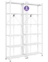 ALANNG 70.7-Inch Folding 6-Tier Metal Bookshelf - Versatile Heavy-Duty Bookcase (White, 2-Pack) ALANNG