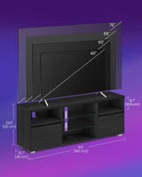 VASAGLE TV Stand with LED Lights for TVs up to 70 Inch, Entertainment Center with Open Glass Shelves, 2 Cabinets with Doors, 63-Inch Long, TV Console for Bedroom Living Room, Black ULTV330T21 VASAGLE