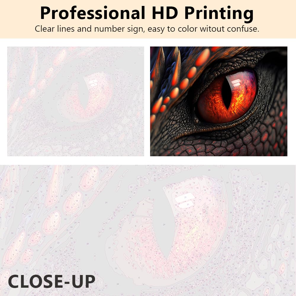 TUMOVO Dragon Eyes Paint by Numbers for Adults - Fire Dragon DIY Kit, Fantasy Animal, Abstract Red Eye - 16"x20" (Frameless) TUMOVO