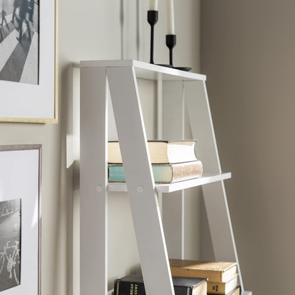 Sophisticated White 4-Shelf Ladder Bookcase by Walker Edison - WoodArtSupply