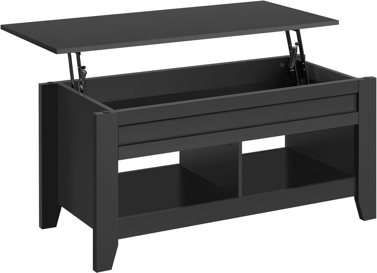 Yaheetech Black Wood Coffee Table Lift Up Coffee Table w/Hidden Storage & 2 Open Shelves for Living Room Reception Room Office, 41in L Yaheetech