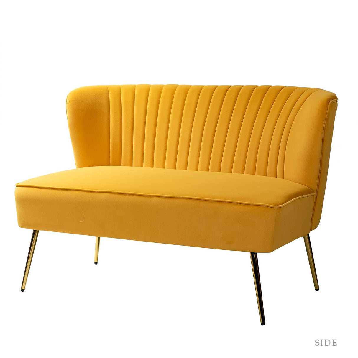 Tina's Home Mid-Century Velvet Loveseat Sofa, Upholstered Loveseat Couch with Golden Metal Legs, Small Tufted 2-Seat Sofa Armless Love Seat for Living Room, Bedroom, Apartment Small Spaces, Mustard TINA'S HOME