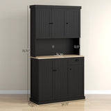 HOMCOM 71" Buffet with Hutch, Modern Farmhouse Kitchen Pantry Storage Cabinet with Microwave Oven Countertop, Drawer, and Cupboard, Black HOMCOM