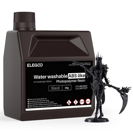 ELEGOO Water Washable ABS-Like 3D Printer Resin, High Durability and Toughness, Low Odor, Wide Compatibility for Mars Saturn Jupiter MSLA DLP LCD 3D Printing, Black 2000g ELEGOO