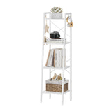 Hzuaneri Ladder Shelf, Bookshelf Bookcase, Freestanding Corner Storage Shelve with 2 Hooks for Home Office, Living Room, Kitchen, Bedroom, Industrial, 4-Tier White BC13213W Hzuaneri