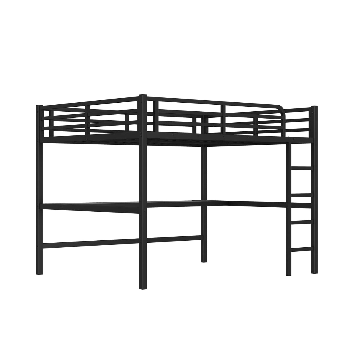 Bellemave Queen Loft Bed with Desk, Metal Queen Loft Bed Frame with guardrail and Ladder for Adults, Kids, Teens, Black with A Black Desk Bellemave