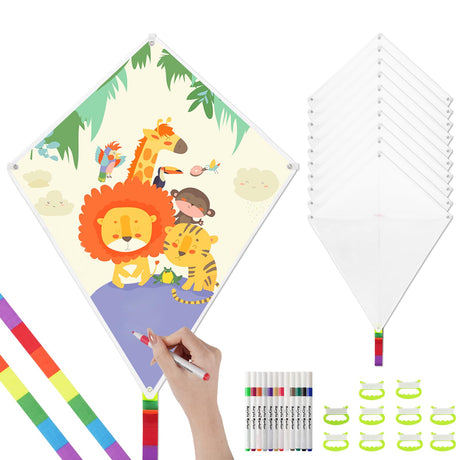 30 Pcs DIY Blank Kites for Kids in Bulk, Kite Making Kit for Kids, 23.6in Bulk Blank Diamond Kites for Painting with 30 Hand Grips, 98ft String & 3Packs x 12-color Pen - Easy to Fly Kite for Kid Lukasports
