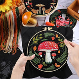 Crowye 5 Sets Mushroom Embroidery Kit Cross Stitch Kits for Beginners Cross Stitching Set for Adult DIY Stamped Starter Needlepoint with Thread Needle for Craft Lover