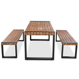 3 PC Outdoor Dining Set with 2 Benches, Acacia Wood Tabletop & Steel Frame, All-Weather Patio Furniture for Backyard, Garden, or Indoor Use, Natural pidock