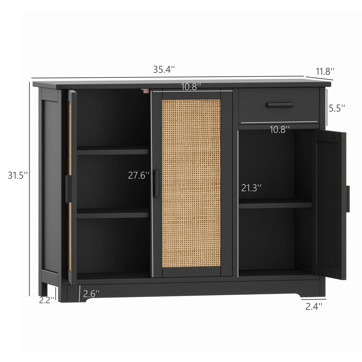 Irontar Kitchen Storage Cabinet, Sideboard Buffet Cabinet with Rattan Doors, Farmhouse Console Table with Drawer, Coffee Bar, Accent Table for Kitchen, Living Room, Hallway, Black and Natural CWG010BM Irontar