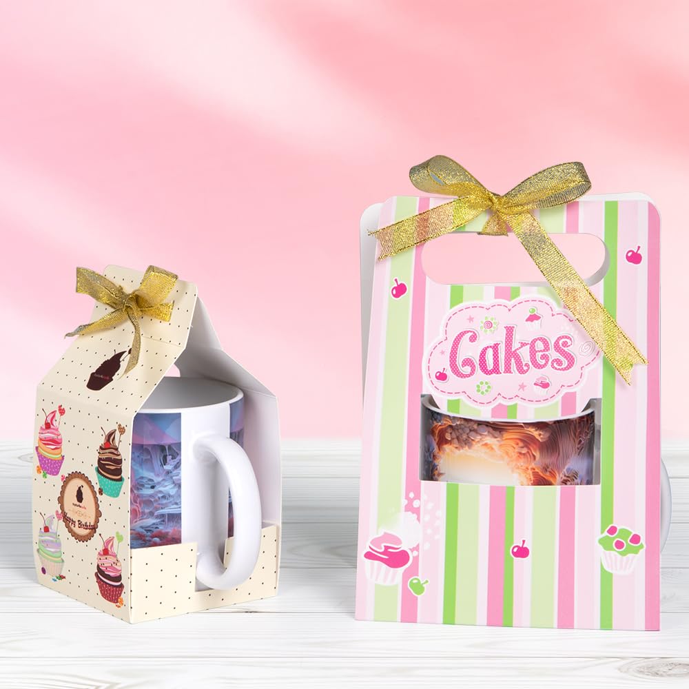 PYD Life 20 Pack Sublimation Mugs Blanks Gift Boxes Matte White 3.3" x 3.2" x 5.9" 11 OZ Sublimation Coffee Mugs Packing Boxes with Golden Ribbon for Heat Press Transfer