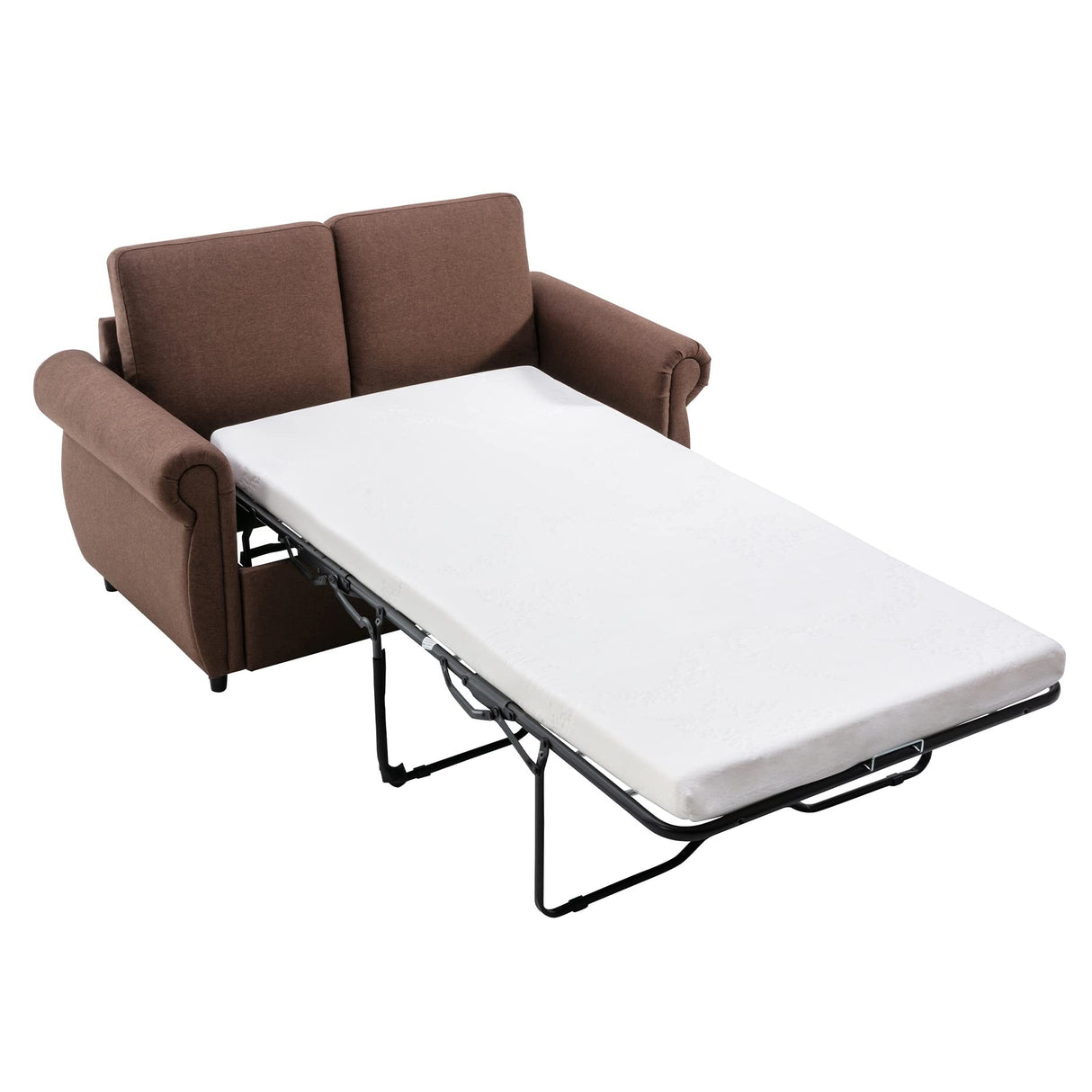 Merax Sleeper Couch Small Sofa for Living Room or Bedroom Including Pull Out Bed Sofabed, Compact, Brown w/Mattress Merax