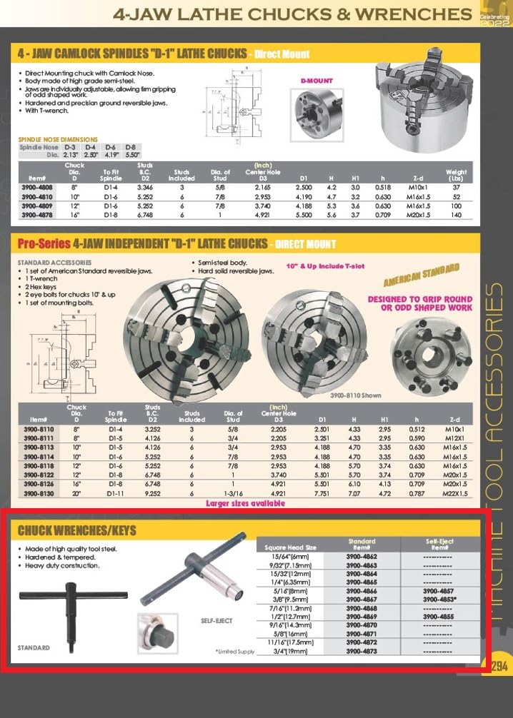 HHIP 3900-4866 5/16" Square Head Standard Lathe Chuck Wrench HHIP