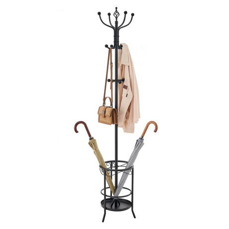 Tajsoon Coat Rack Stand with Umbrella Holder, Free standing Coat Hanger Stand with Umbrella Stand, Entryway Coat Rack to Hold Clothes Hats Bags,Coat Stand with 12 Hooks, for Living Room Bedroom Office Tajsoon