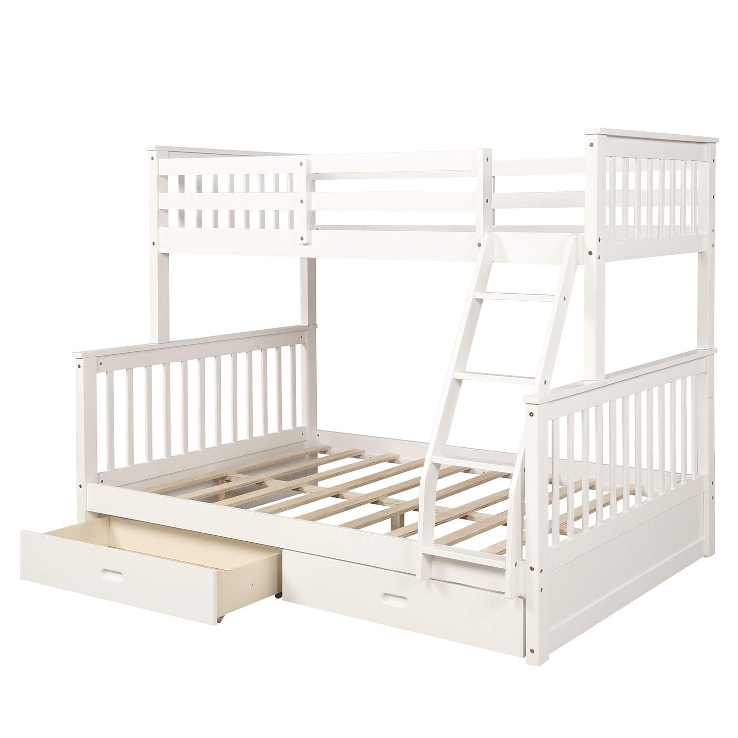 Harper & Bright Designs Twin Over Full Bunk Bed with Storage Drawers in White - WoodArtSupply