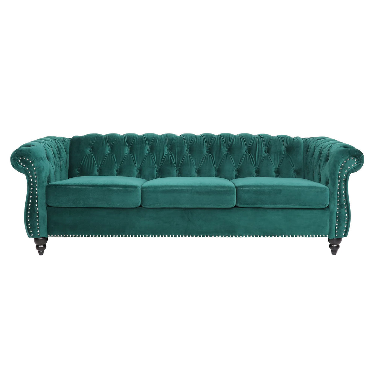 LEVNARY Three-Seat Velvet Sofa, Large Sofa Classic Tufted Chesterfield Settee Modern 3 Seater Couch Furniture Tufted Back for Living Room, Green LEVNARY