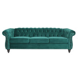 LEVNARY Three-Seat Velvet Sofa, Large Sofa Classic Tufted Chesterfield Settee Modern 3 Seater Couch Furniture Tufted Back for Living Room, Green LEVNARY