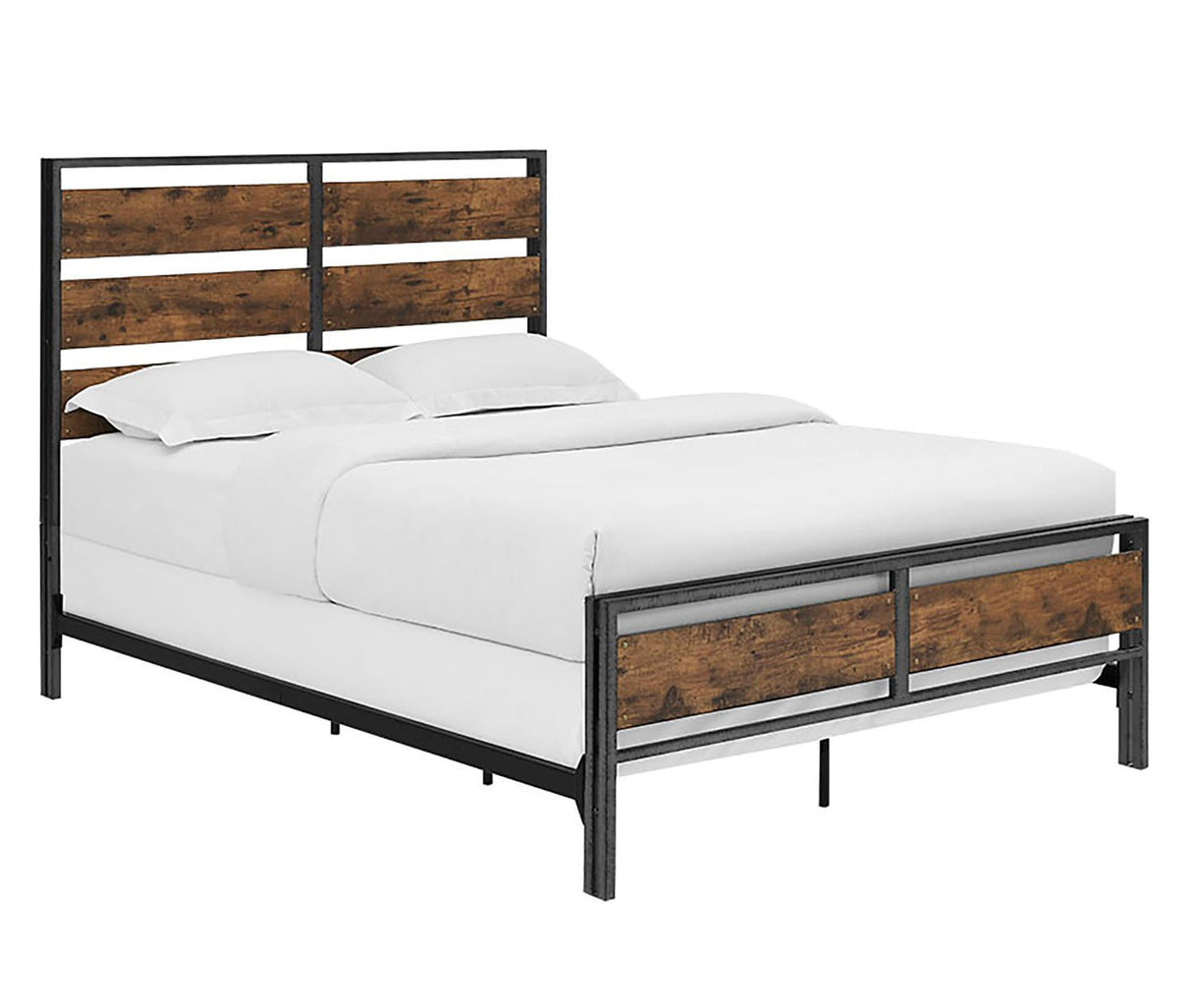 Rustic Queen Size Bed Frame with Metal Headboard and Footboard in Reclaimed Wood Finish Walker Edison