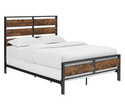 Rustic Queen Size Bed Frame with Metal Headboard and Footboard in Reclaimed Wood Finish - WoodArtSupply