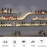 Modern Wall Mounted Wine Rack w/LED Light, Metal Wall Bar Shelves Storage Holder w/Glass Holder, Hanging Large Liquor Shelf for Liquor Bottles for Home Bar Dining Room(Yellow light,200CM/78.7IN) IRHIGBGX