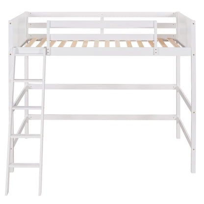 Harper & Bright Designs Solid Wood Twin Loft Bed with Ladder and Guardrails in White - WoodArtSupply