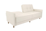 DHP Andora 76 Inch Futon Sofa Bed in Faux Leather, Modern Upholstered Couch Sleeper with Button Tufted Back and Seat, White DHP