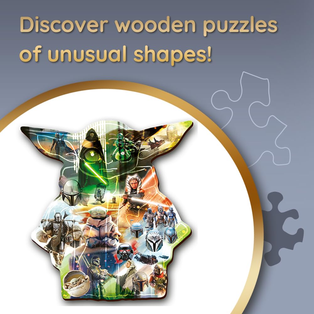 Trefl Star Wars The Mandalorian Wood Craft 500+5 Piece Jigsaw Puzzle The Mysterious Grogu Irregular Shapes, 50 Special Puzzles, Modern Premium Puzzle, for Adults and Children from 12 Years Old Trefl