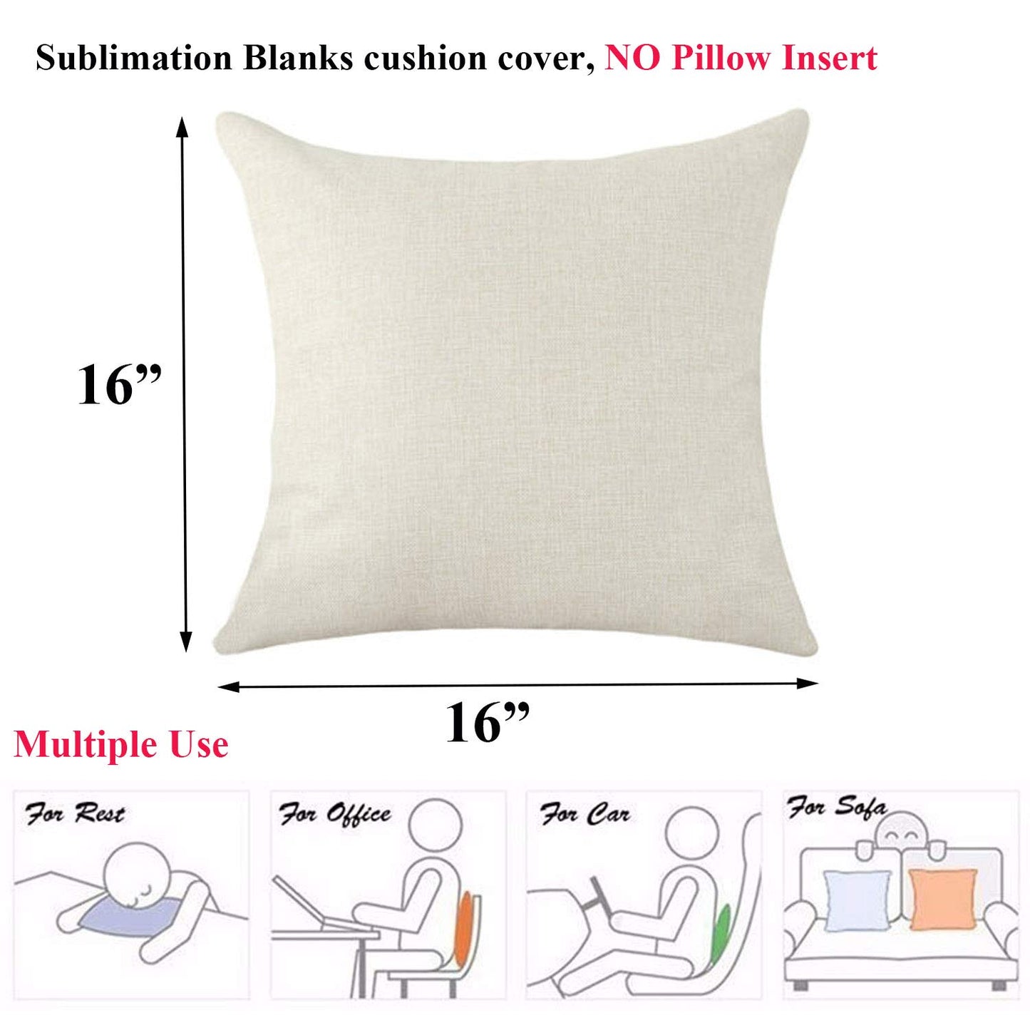 16 X 16 Inch 4 PCS Beige Sublimation Blanks Linen Throw Pillow Case Cushion Cover Pillowcase Shams for Sofa Vinyl Projects DIY Personalized Heat Press Printing NO Pillow Insert Decorative Square