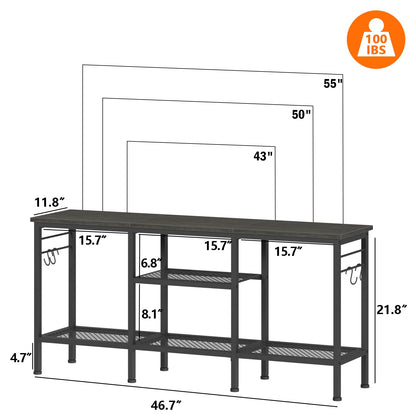 Furologee TV Stand for TVs up to 55 Inch, Entertainment Center with Open Storage Shelves, TV Media Console Table with Soundbar Shelf for Living Room, Bedroom, Black Oak