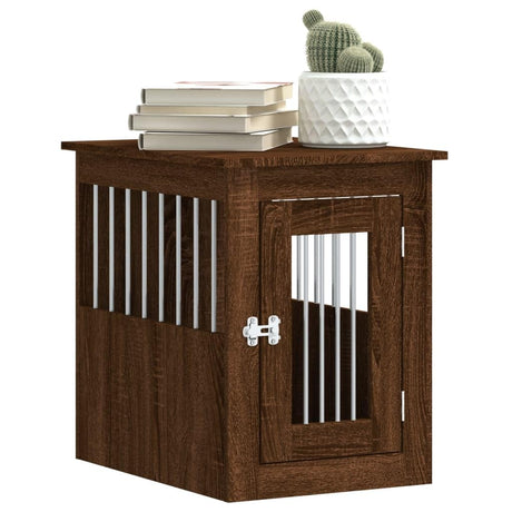 vidoXL Dog Crate Furniture - Indoor Puppy Kennel & End Table - Brown Oak Engineered Wood - 17.7"x24.4"x23.2" - Safe & Stylish Pet Crate for Living Room vidaXL