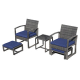Patiorama 5 Piece Outdoor Patio Wicker Furniture Set, All Weather Grey PE Rattan Chair and Ottoman Footstool Set, W/Coffee Table, Cushions (Navy Blue) for Garden, Balcony, Porch, Space Saving Design Patiorama