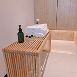 Versatile Wooden Slatted Bench - Sleek Modern Design for Dining, Entryway, Bedroom - Indoor Use with Storage Capability for Home, Kitchen, Bathroom & Beyond (Natural) Berkvee