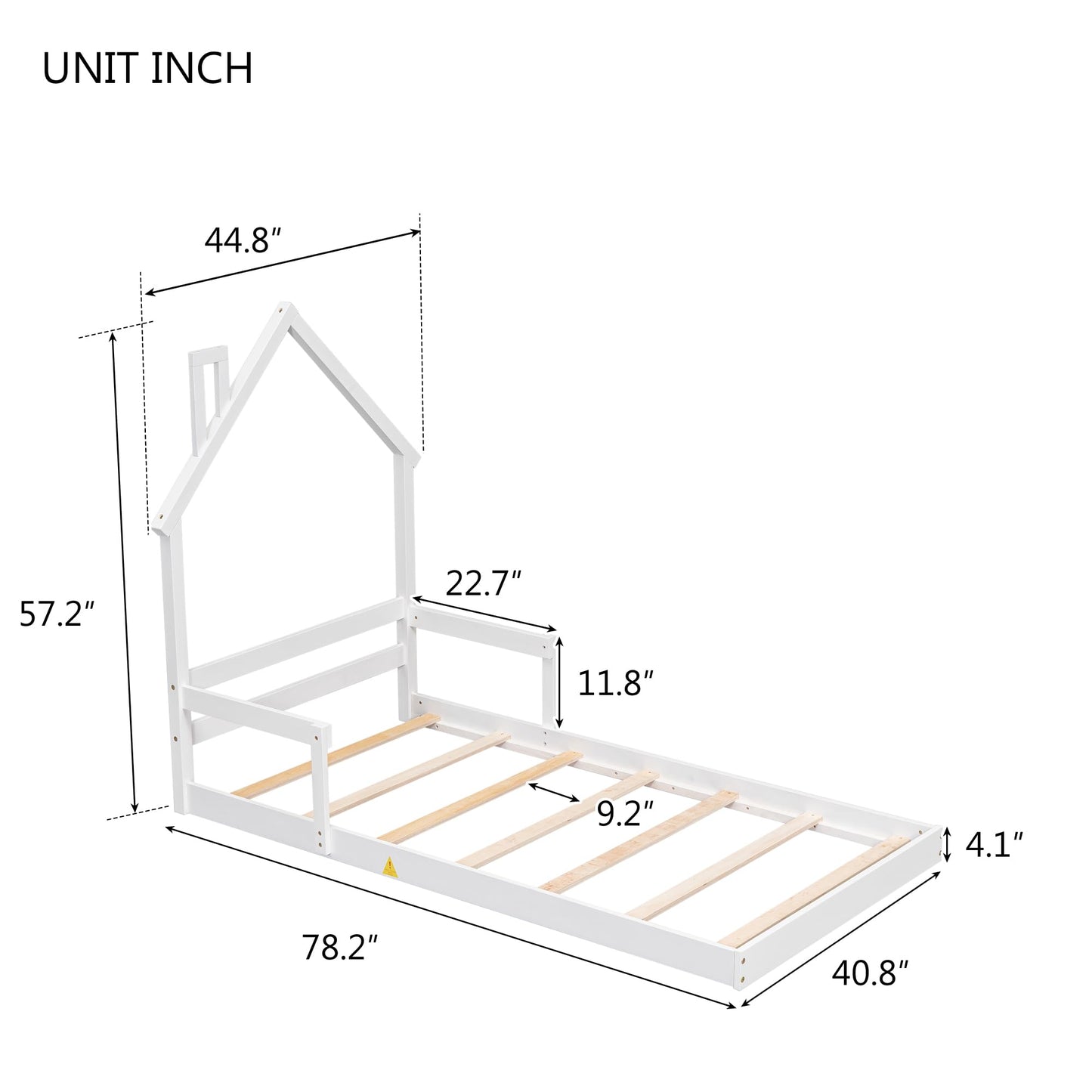 Bellemave Twin Size House-Shaped Headboard Floor Bed for Kids,Montessori Floor Bed with Handrails and Slats,Wood House Bed Twin for Girls,Boys(Twin,White) - WoodArtSupply